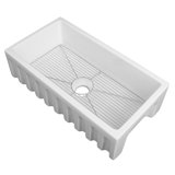 Fireclay Venice Front Reversible 36" L x 18" W Farmhouse/Apron Kitchen Sink with Sink Grid