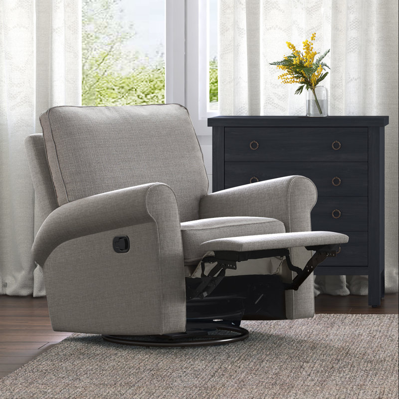 Gray Microfiber Swivel Recliner Chair with Wood Frame