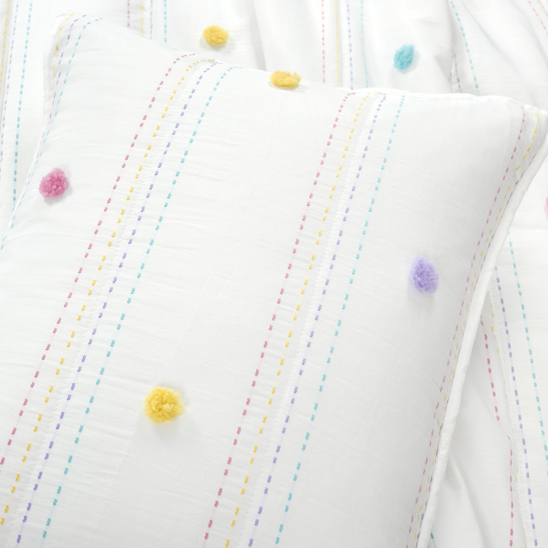 Ensemble de courtepointe Lush Decor Rainbow Pom Pom And Stripes, Courtepointe simple très longue simple + 1 taie d