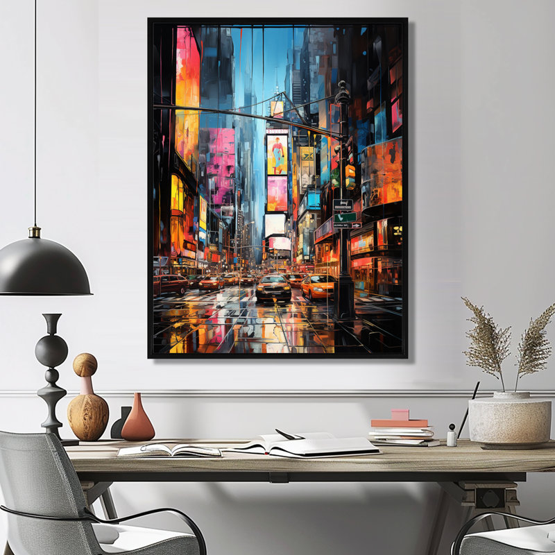 New York City Time carrés lumières V - New York City, impressions sur toile, H 32 po x l 24 po x P 1 po, Cadre flottant noir