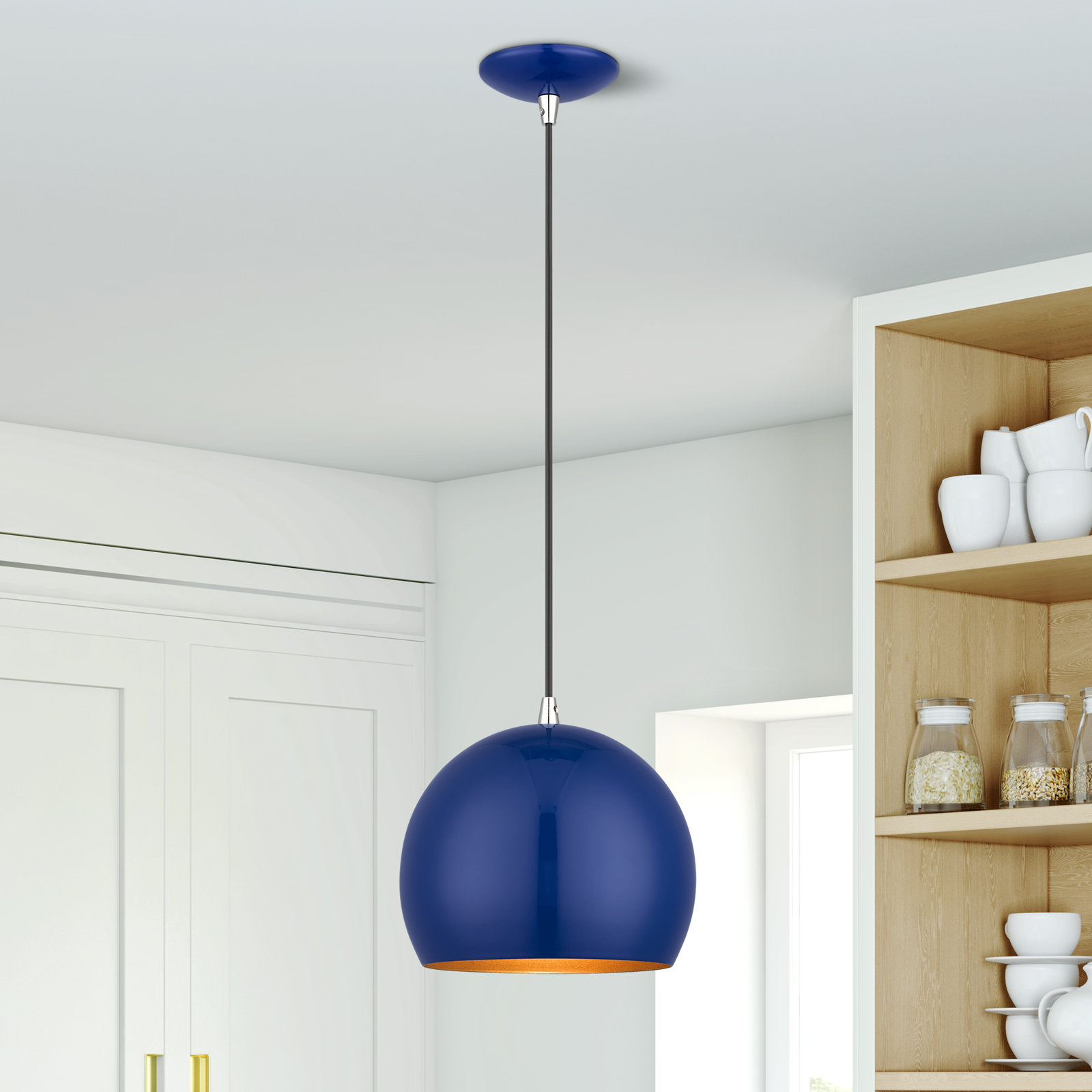 Schultz Dimmable Globe Single Light Pendant, Shiny Cobalt Blue