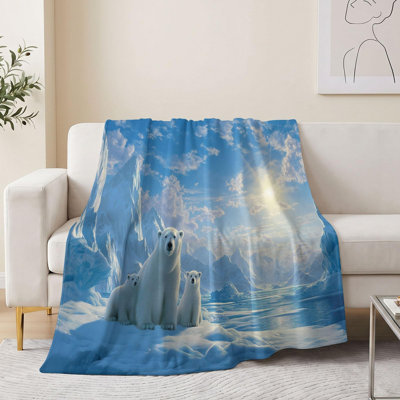Couverture polaire motif paysage naturel pour lit, canapé, voyage et camping, format king, douce, moelleuse et confortable, toutes saisons, imprimé animaux ours polaire, glacier et bord de mer, cadeau pour adultes, 101,6 x 127 cm
