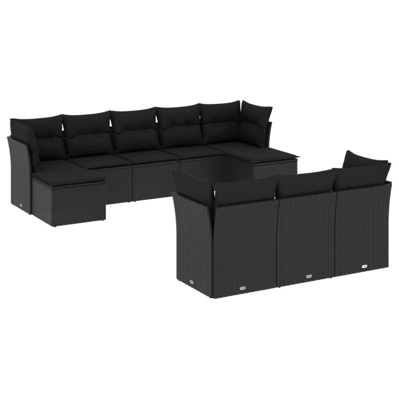  Ensemble de canapé de jardin noir, Noir, Noir