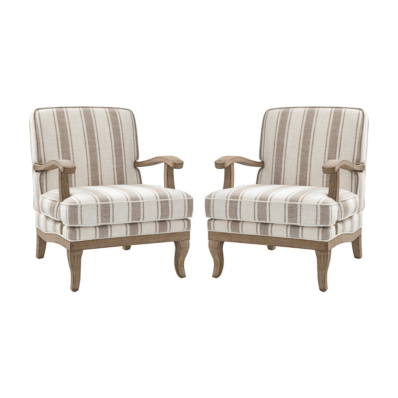 Peppone Country Wooden Upholstered Armchair with Solid Wood Armrests