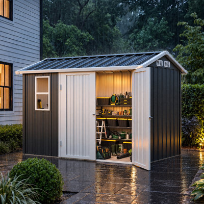 Edrosie Inc  7 ft. W x 5 ft. D Outdoor Metal Storage Shed with 3 Lockable Doors and Window