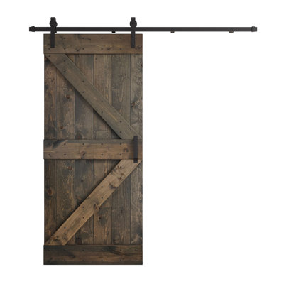 Panelled Wood and Metal K Series DIY Knotty Barn Door with Installation Hardware Kit