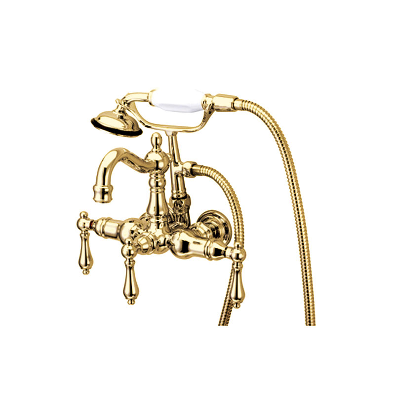 Hot Springs Triple Handle Wall Mounted Clawfoot Tub Faucet with Handshower, Chrome