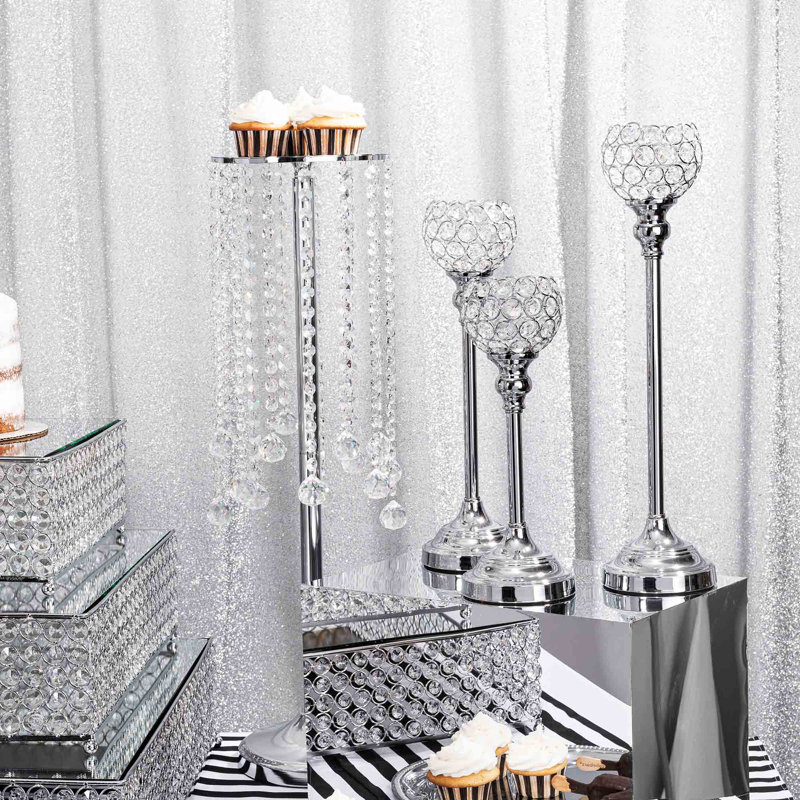 18.75'' H Crystal Tabletop Candlestick, Silver