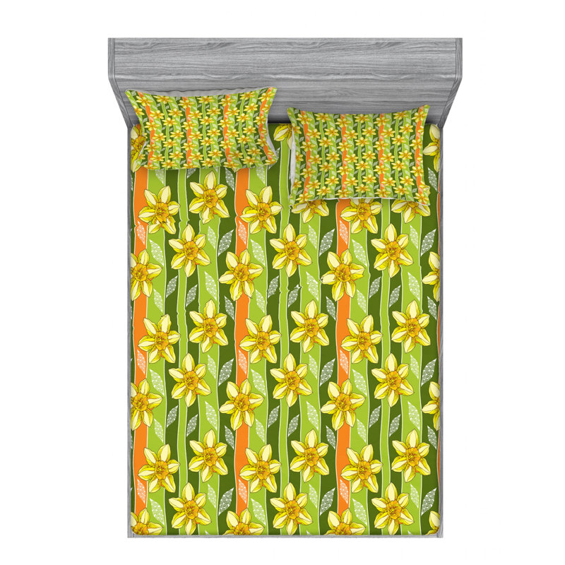 Microfiber Floral Sheet Set, Queen Sheet Set with Fitted Sheet