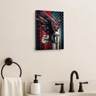 Watercolor Bald Eagle American Flag 8 x 10 Inch Canvas Wall Décor Patriotic for Memorial Day