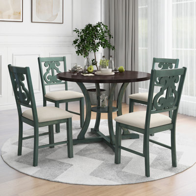 5 Pcs Round Dining Table Set with Special-Shaped Legs, Hollow Back Chair Design for Elegance and Comfort in Dining Room