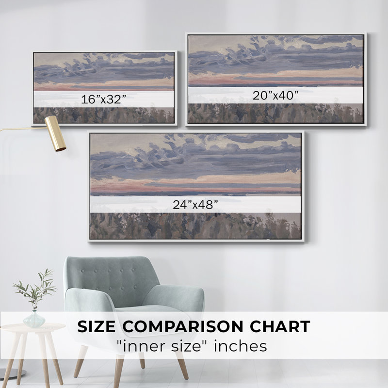 Série paysage - CMXLIV - Toile tendue avec châssis encadré - Prêt à être accroché, H 17 po x l 33 po, Blanc