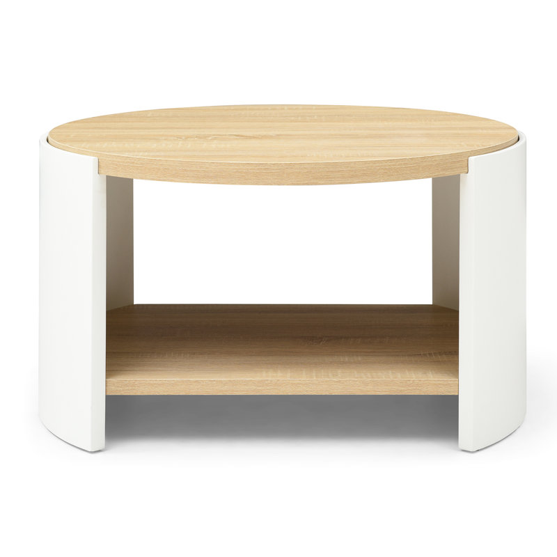 Table basse ronde moderne - 31 po pour espace de vie 2 en bois rustique avec rangement