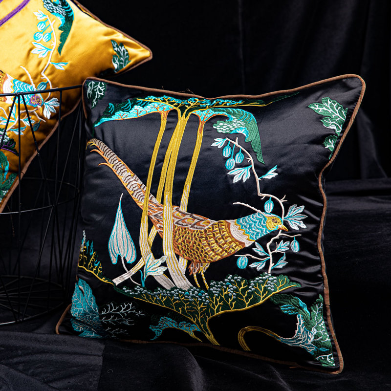 Housse de coussin en soie brodée, Noir, noir, noir, noir