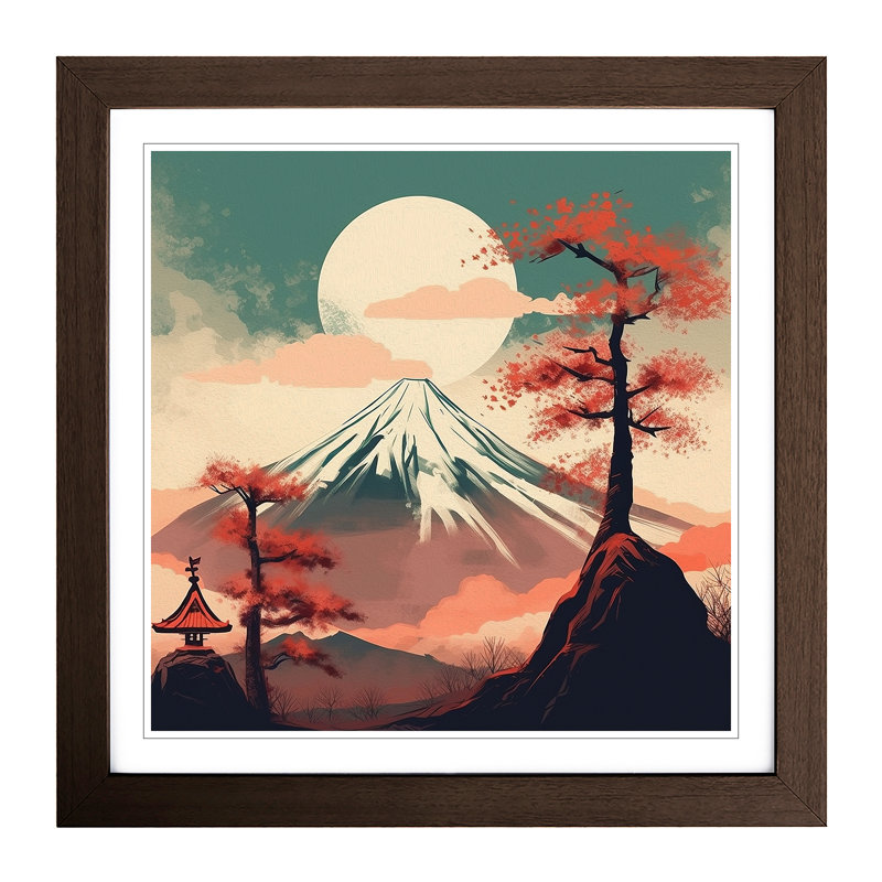 Japanese Mountains - Single Picture Frame Print on Wood, Walnut