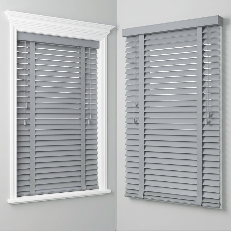Faux Wood Venetian Blinds with Decorative Tape, 50mm Wood Effect Slats, Waterproof, Easy Fit Window Blinds, Grey