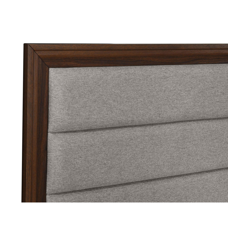 Lit Yels, revêtement taupe capitonné, bois brun foncé, Grand