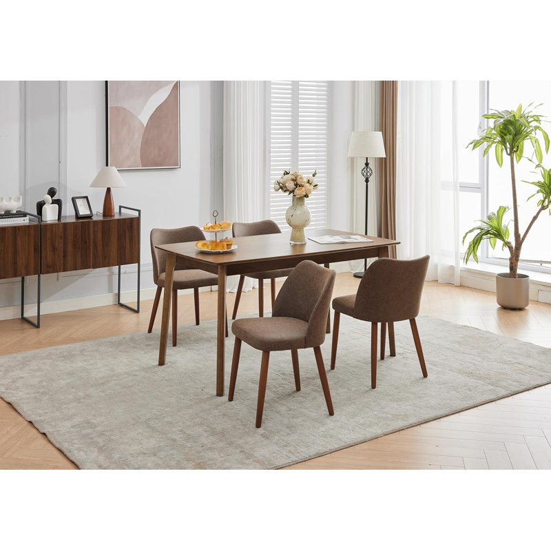Upholstered Dining Chair with Wood Legs, Wing Backrest, Wooden Kitchen Chair with Thick Cushions, Gray