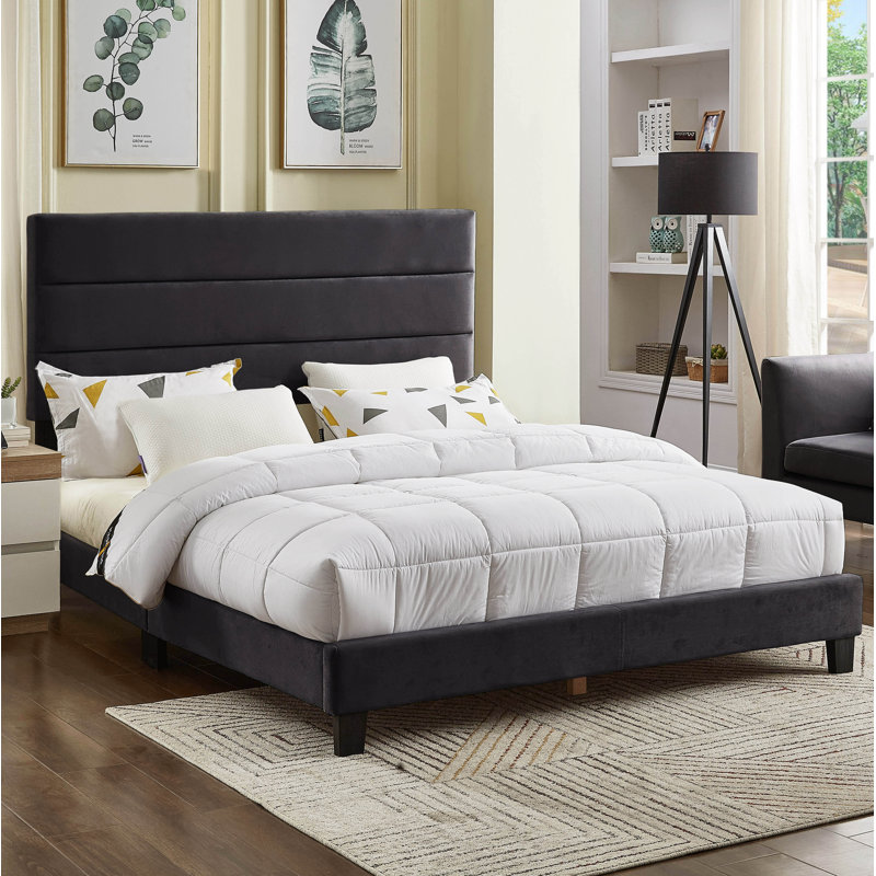 Lit capitonné standard à profil bas capitonné, Gris anthracite, Double