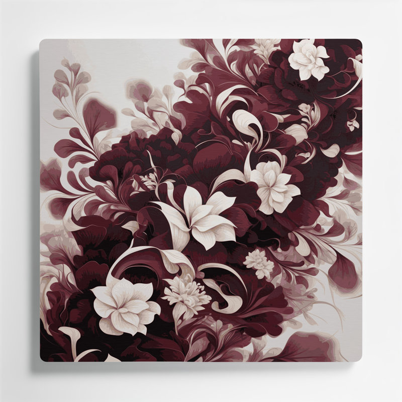 Abstrait floral 43, art mural en métal brun, H 16 po x l 16 po