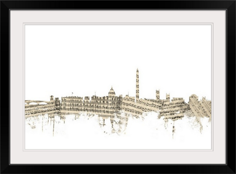 «Washington DC Skyline Partitions Cityscape» par Francy, impression, Cadre noir, H 20 po x l 26 po x P 1 po