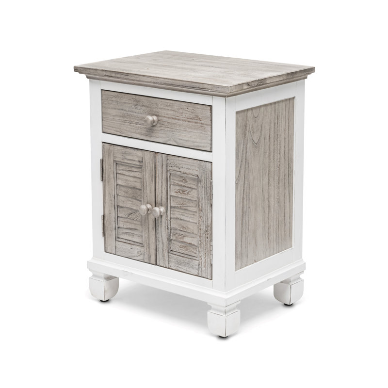 Islamorada - 1 Drawer and 2 Door Nightstand with Power Strip and USB-A Port - Dapple Grey and Blanc Finish