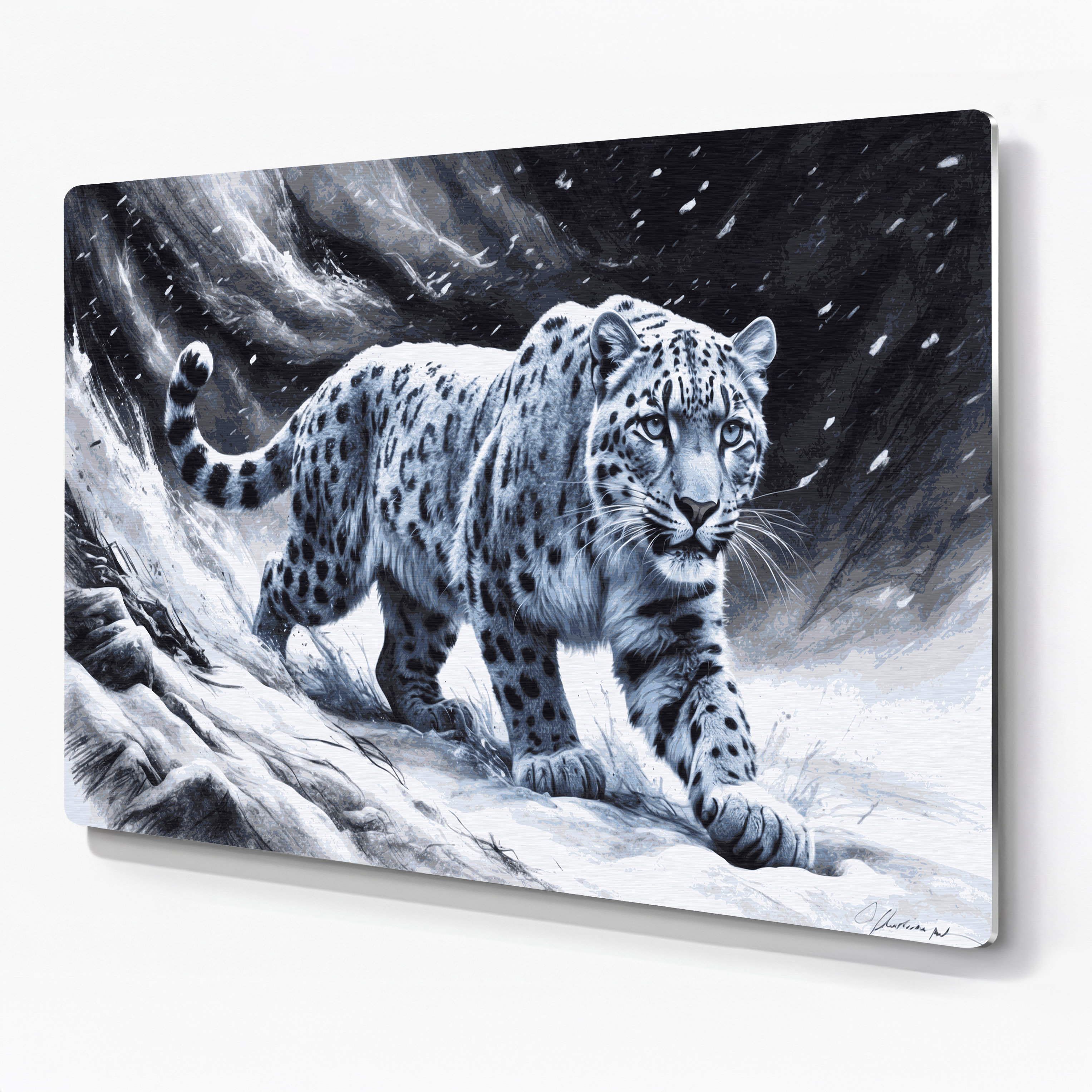 Orren Ellis Big Cats Snow Leopard Gray Metal Wall Art | Wayfair