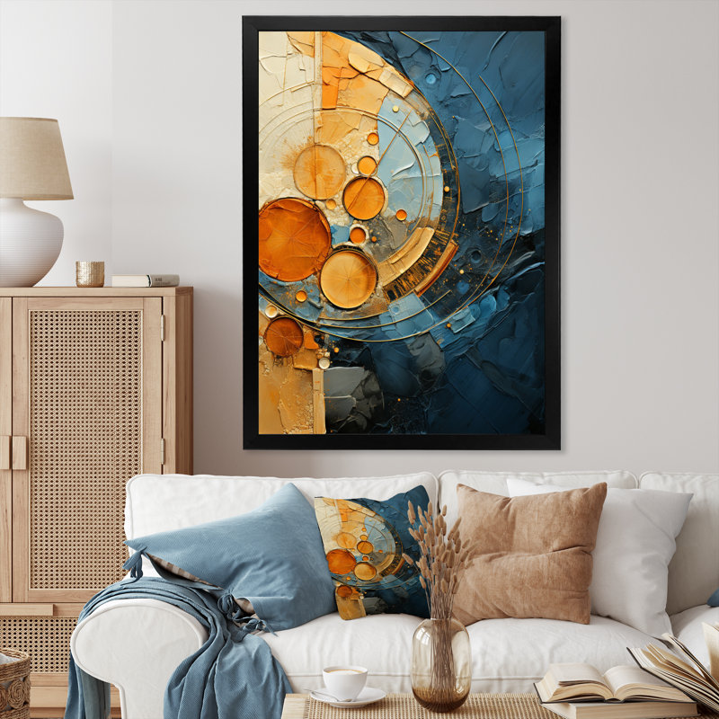 «Niamalika Gold Teal Abstract Spirals I», reproduction sur toile, H 40 po x l 30 po x P 1,5 po, Cadre noir