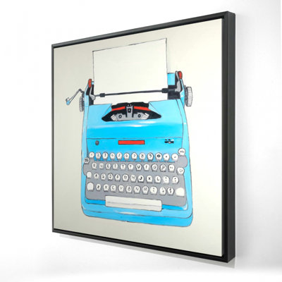 Blue Typewriter Machine - Beige Bedroom Framed Canvas Decor