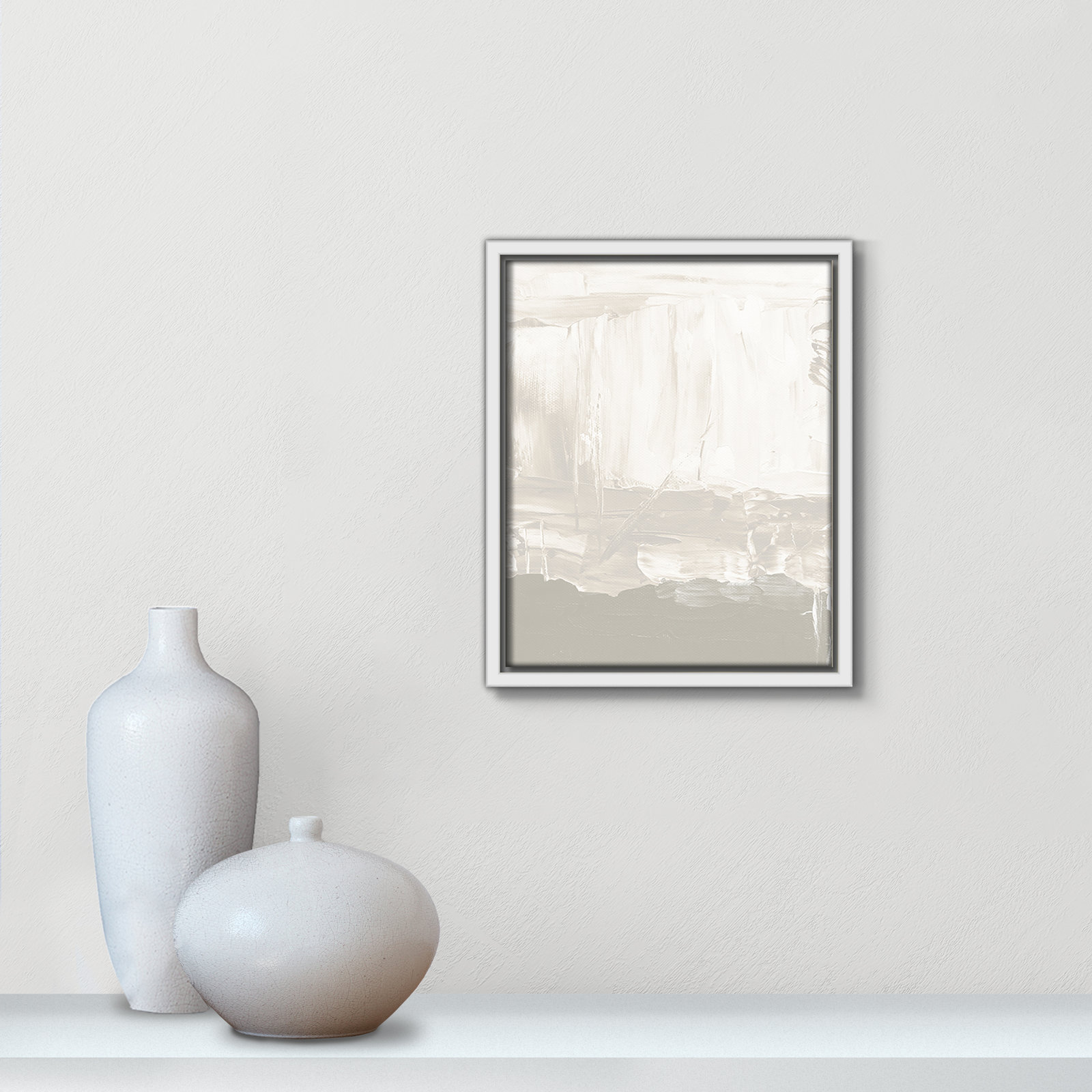 Taupe Abstract - Floater Frame Print on Canvas, 11.5" H x 9.5" W, White