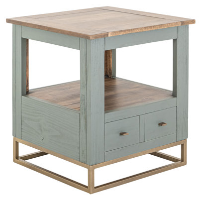 Table de bout Timmy, 2 tiroirs, tablette, bois vert sauge, 23 po