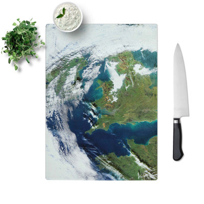 Tempered Glass Clouds over Ireland and Great Britain Chopping Board