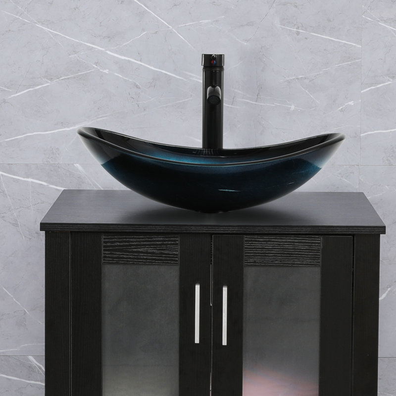 21" Stained Glass Bathroom Vessel Sink, Blue