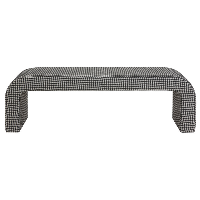 Daine 62" Upholstered Bench, Black/White Houndstooth