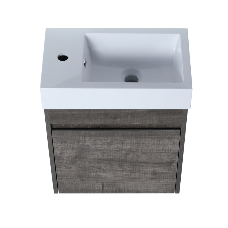 Ensemble de meuble-lavabo simple blanc avec lavabo simple, ensemble d'armoires de rangement à 1 porte, montage flottant, grain droit blanc