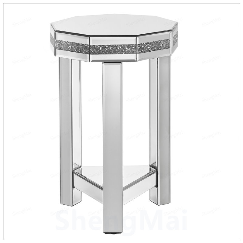 Table de bout miroitante octogonale avec incrustation de cristaux, petit canapé moderne à 2 niveaux avec rangement pour espaces de vie
