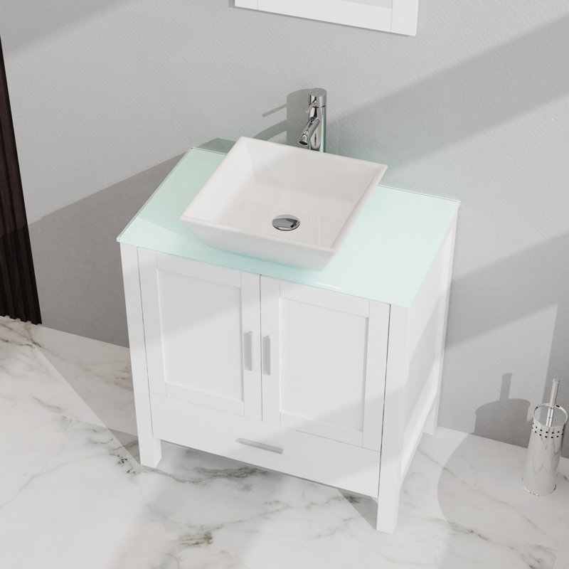 Meuble-lavabo blanc. Armoire en verre avec miroir. 18,5 * 30 * 31,5 pouces 2 portes, 1 tiroir. Beaucoup de rangement. Beaux-arts. Fabrication stable. Armoire supérieure de 30 po facile à installer.