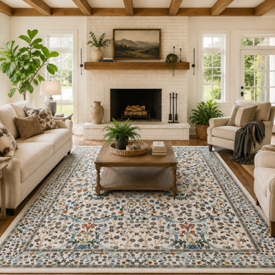 Rectangle Floral Washable Area Rug