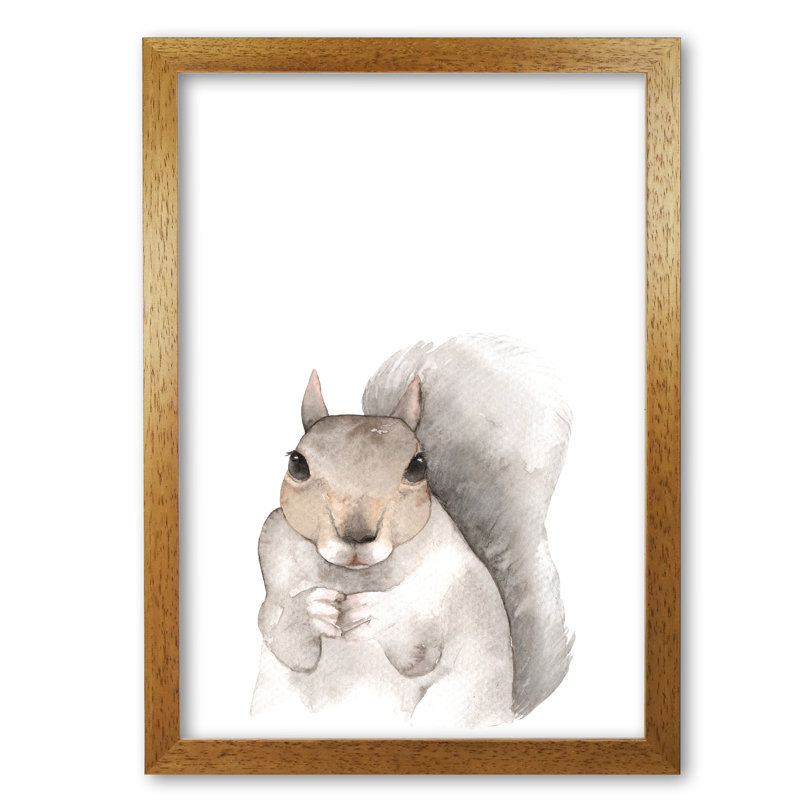 Forest Friends, Cute Squirrel - Painting, Honey Oak Frame, 30 cm H x 21 cm W x 5 cm D