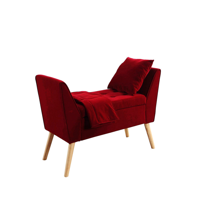 Banc de rangement Mid-Century avec coussin et couverture | Accent rouge vif