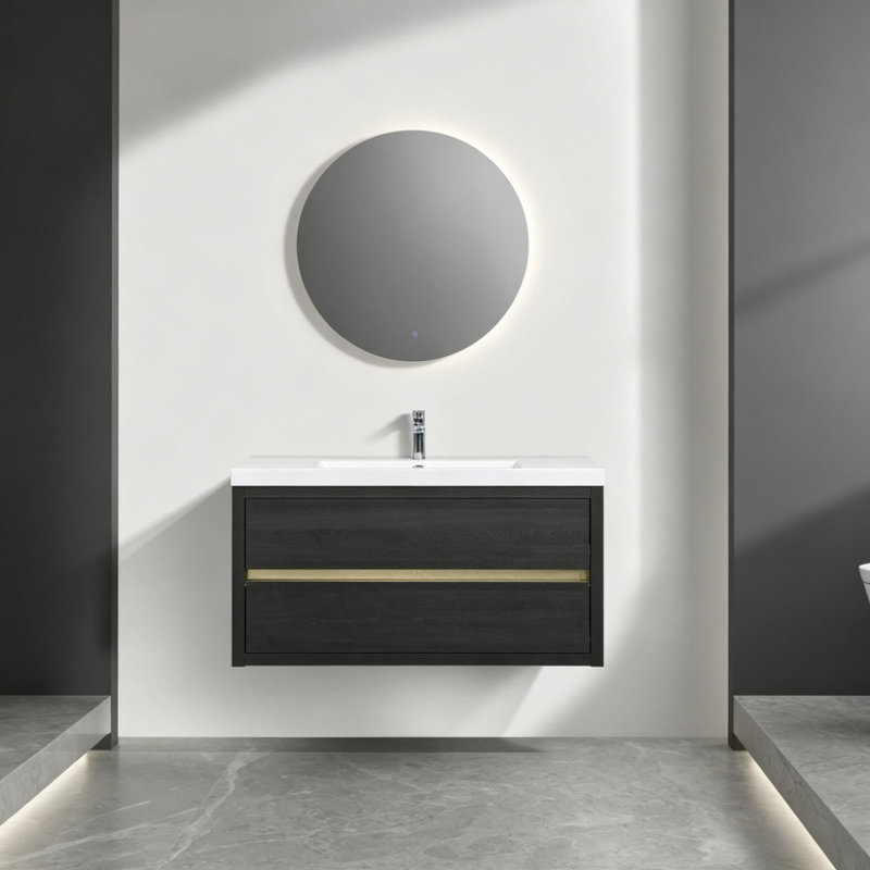 Meuble-lavabo mural de 42 pouces avec comptoir et lavabo en pierre reconstituée, armoire en bois expresso, 2 tiroirs, L 42 po