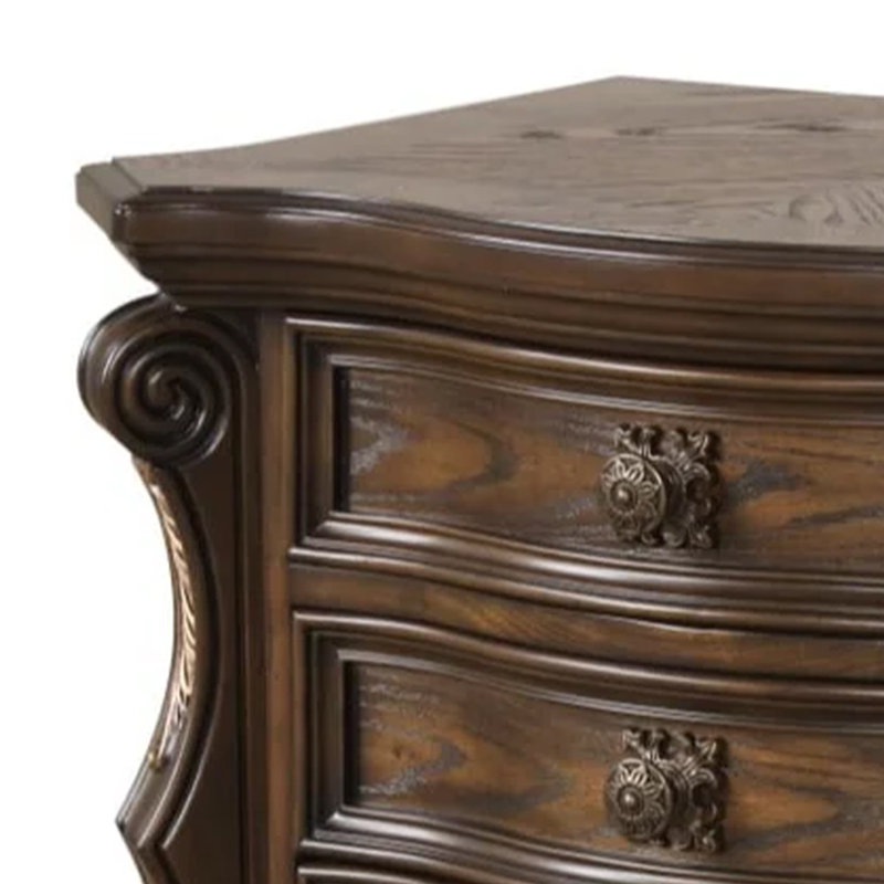 Ensemble de chambre à coucher grand lit en brun foncé et bronze avec bois brun - Ensemble de 2 pièces avec table de chevet