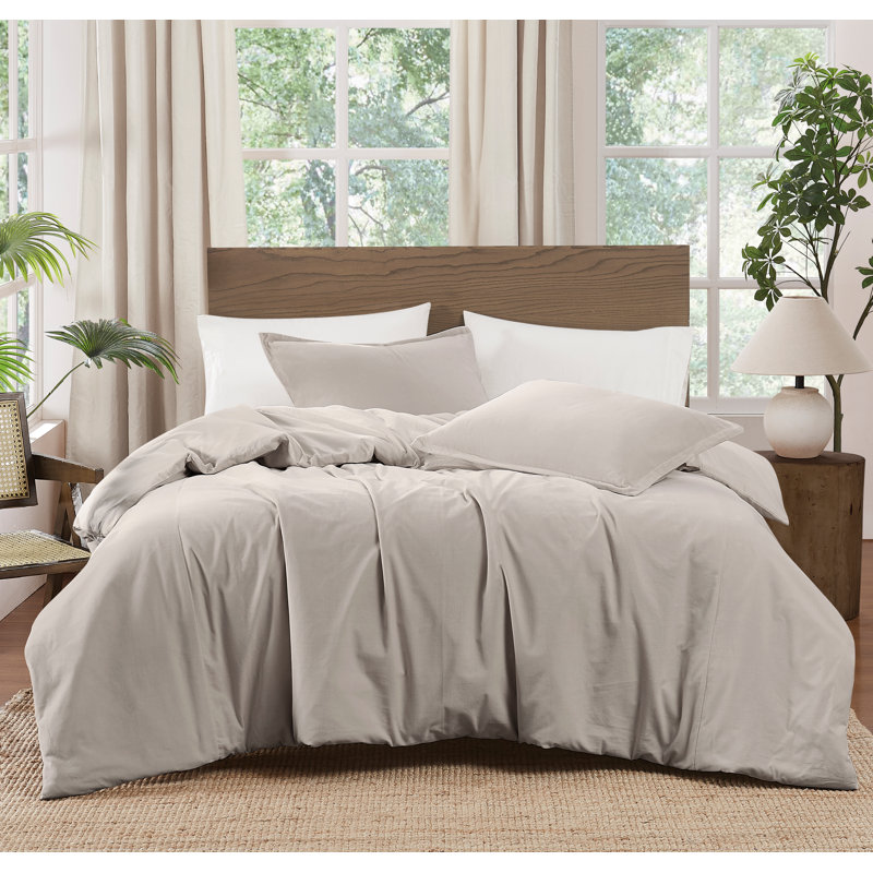 Brooklyn Loom Matte Cotton Velvet Duvet Set, Gray, King Duvet Cover + 2 King Shams