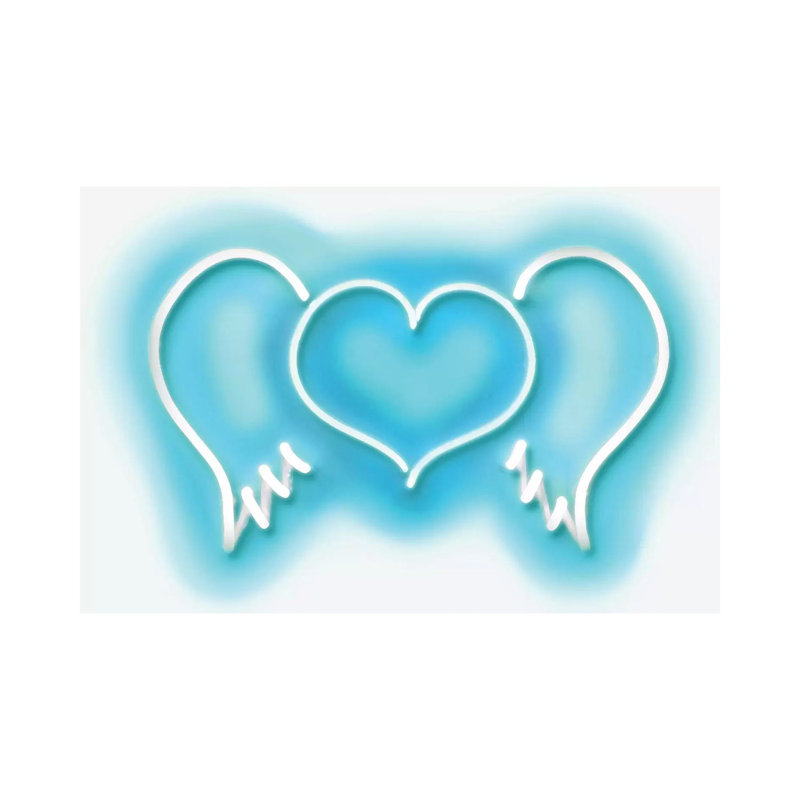 Neon Heart Wings Aquaon White by Hailey Carr - Wrapped Canvas Print, 20.32 cm H x 30.48 cm W