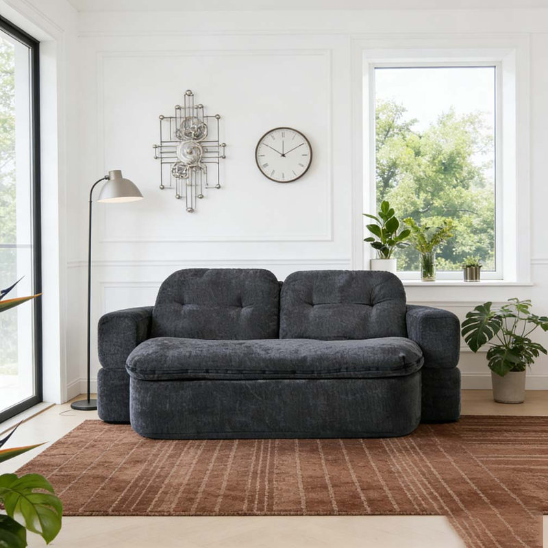 Canapé moderne avec 2 coussins, Gris brun