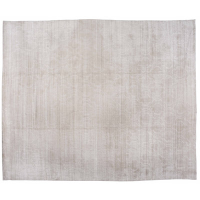 Tapis gris / beige en laine noué à la main de conception unique 12 pi x 14 pi 9 po Geomatric