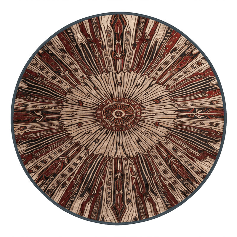 Tapis persan noir lavable à la machine, Rond 7 pi