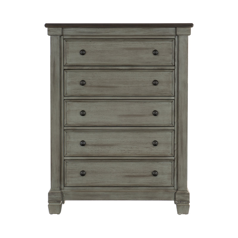 Commode 5 tiroirs Sofia, Gris antique / café