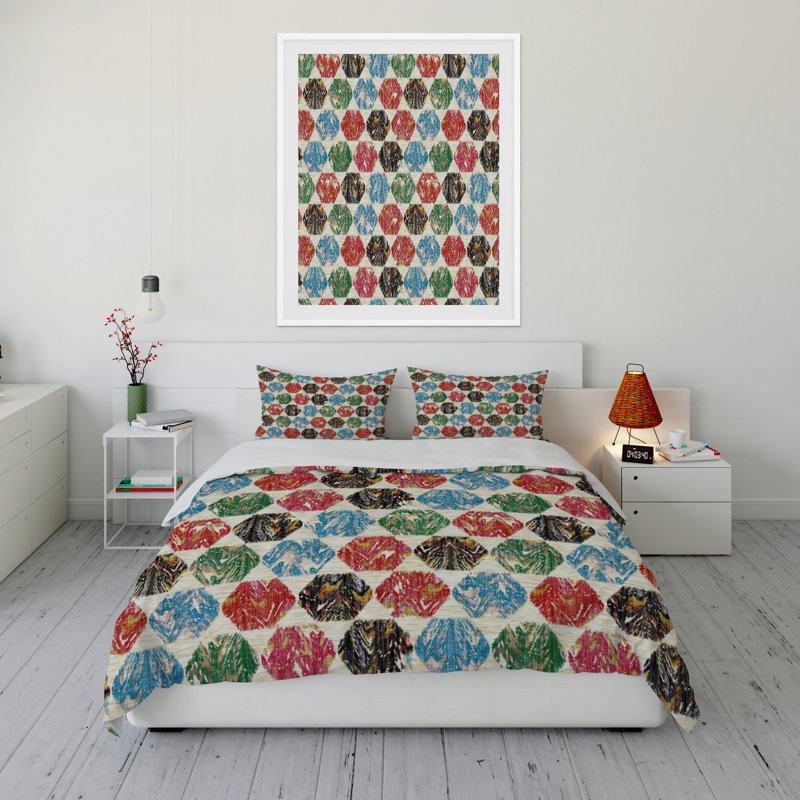Polyester Twill Geometric Shapes Duvet Cover, Queen Duvet Cover + 2 Standard Pillowcases