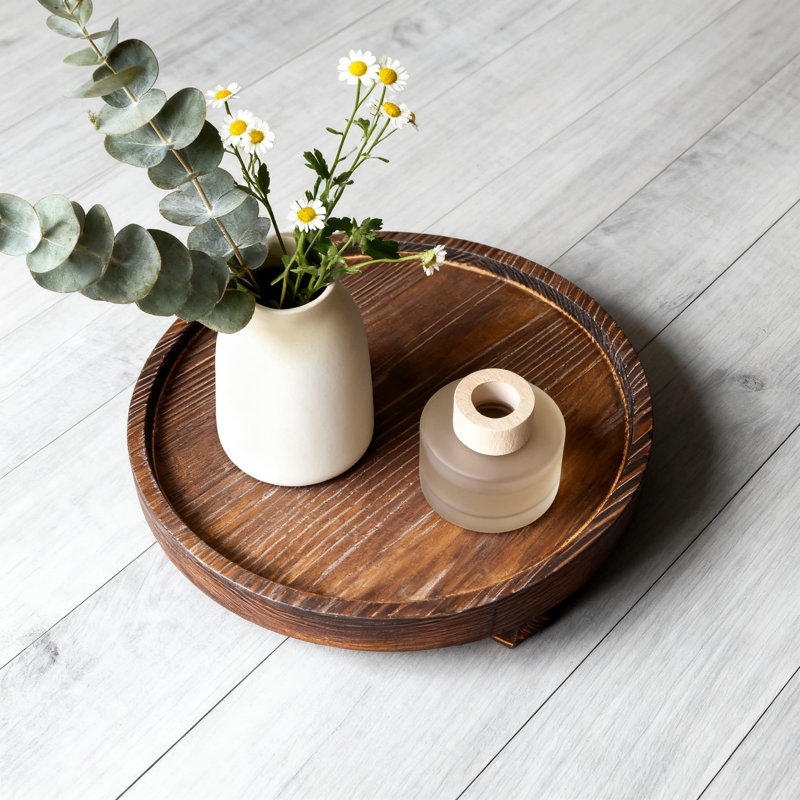 Plateau rond rond en bois, porte-bougie et porte-bougie rustique pour cuisine et salle de bain, Brun
